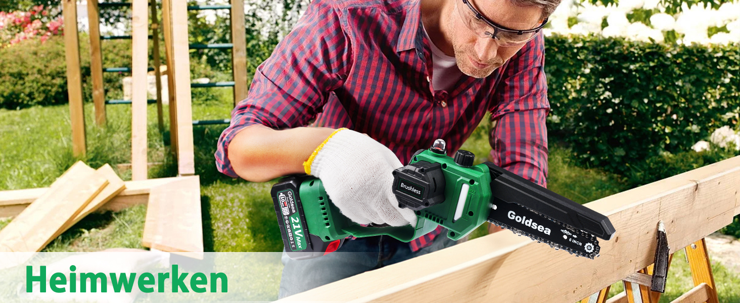 Goldsea 6 Inch Mini Chainsaw with Battery and Charger A+ detail image